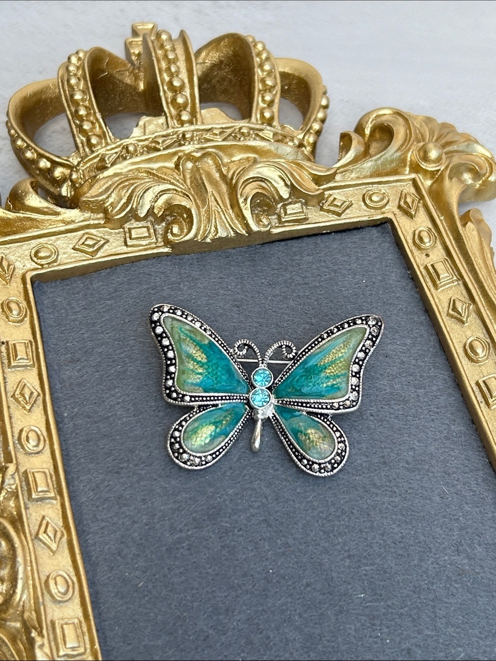 Turquoise Enamel Butterfly Brooch Pin